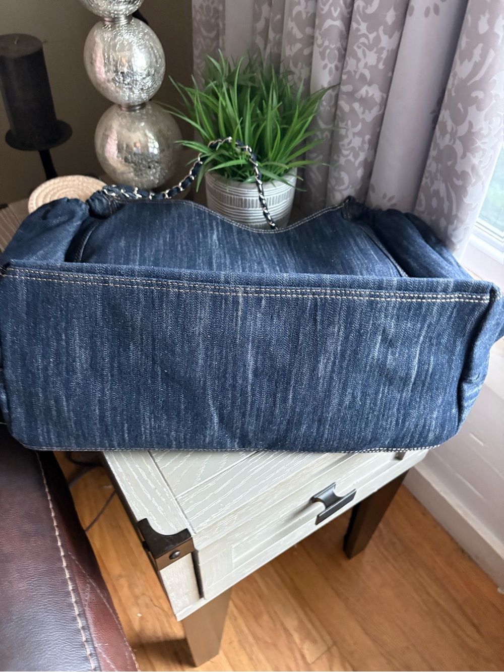 FASHION Dark Blue Denim Shoulder Tote with Interlocking CC with pouch - Picture 8 of 14